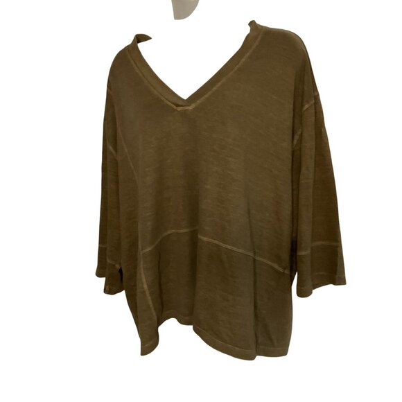 Poetry  Green V-Neck Oversized Boxy Tunic Top 3/4 Sleeve Hemp organic cotton L - Picture 8 of 8